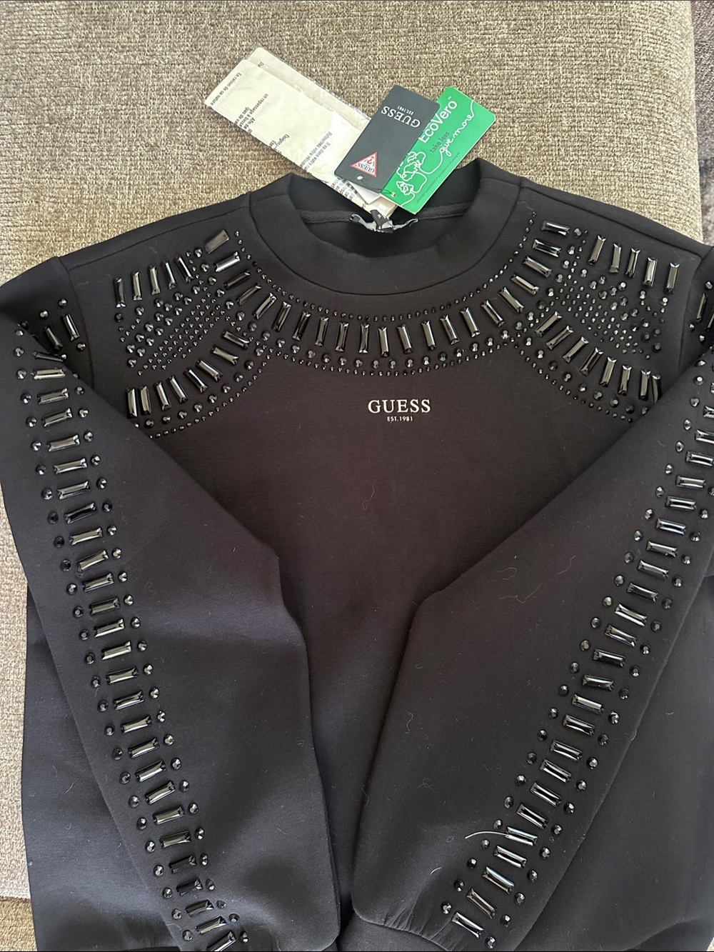 Guess Black Embellished Crewneck Sweatshirt